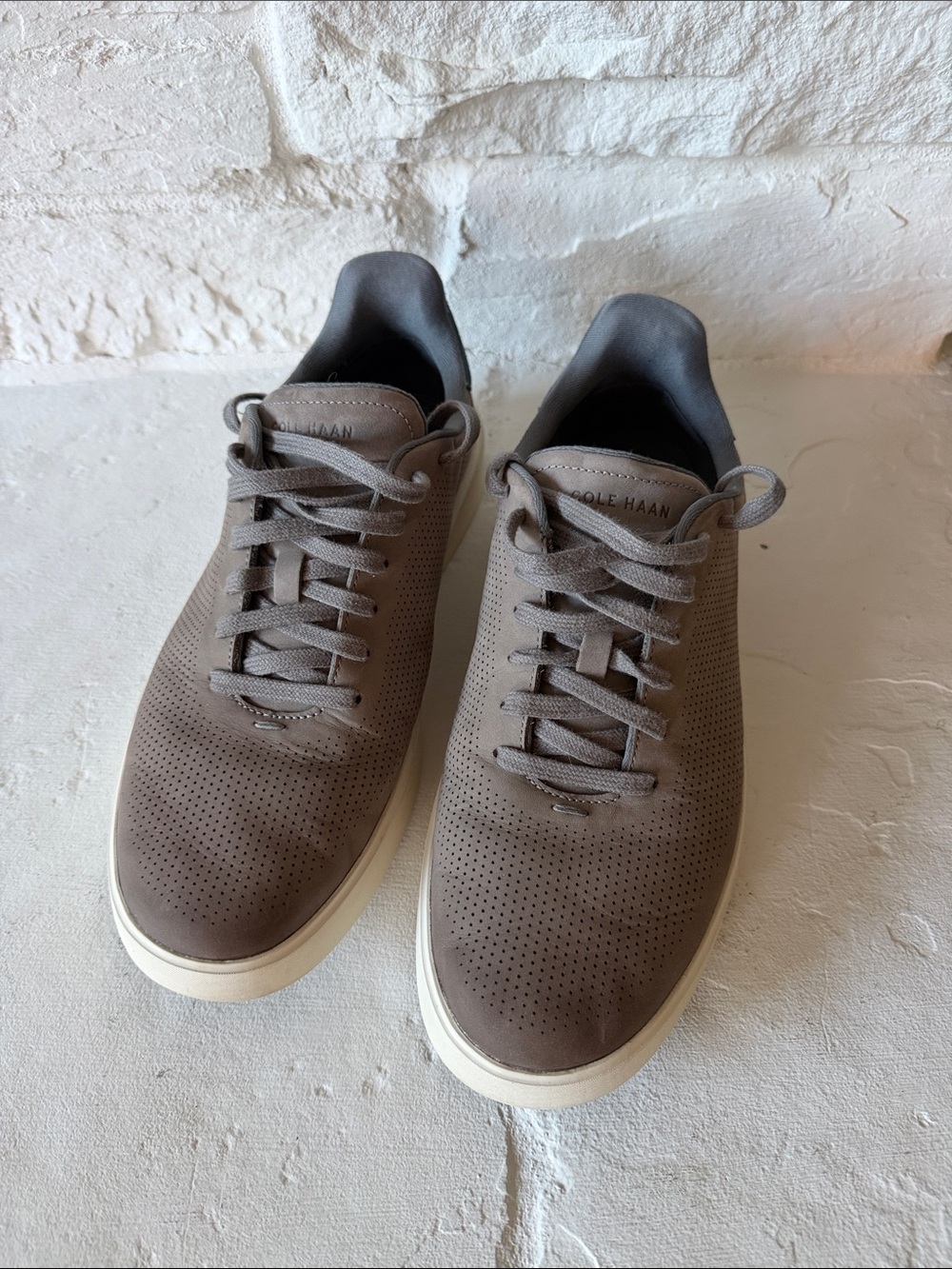 Cole Haan Taupe Perforated Leather Low-Top Sneakers